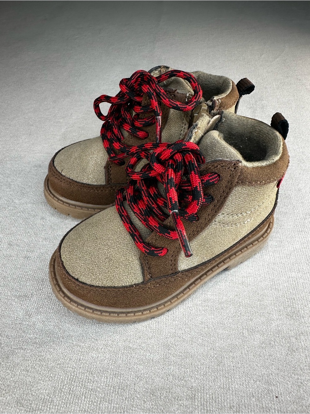 Carter’s Kids Brown Suede Lace-Up Boots with Red Accents